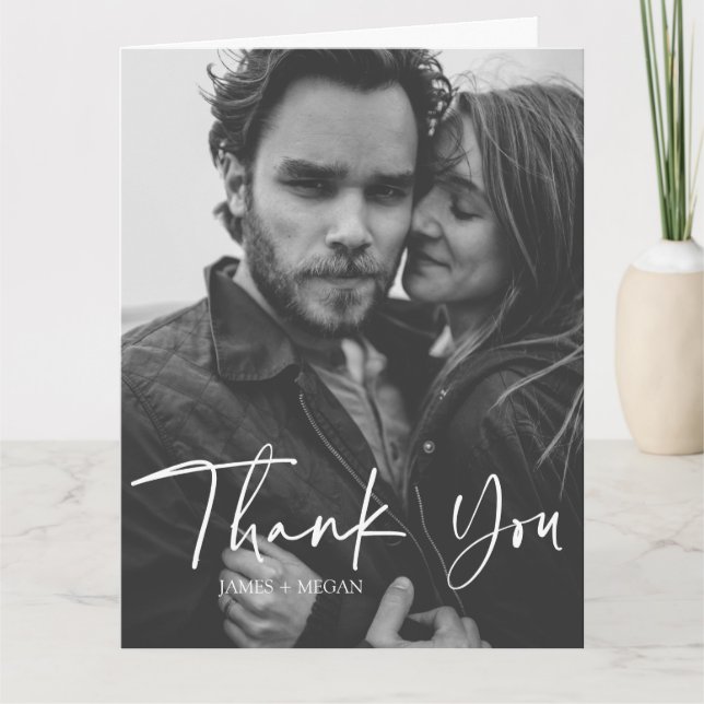 Cartão De Agradecimento Foto De Casamento De Roteiro Divertido Calliografi (Frente)