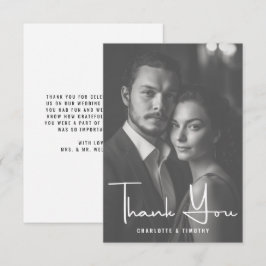 Cartão De Agradecimento Foto de Casamento de Script Branco Negro Minimalis