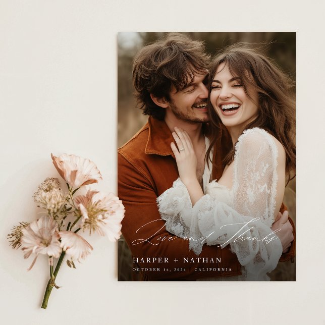 Cartão De Agradecimento Foto De Casamento De Script Chic Elegante (Criador carregado)