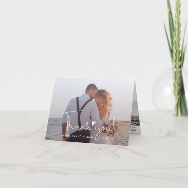 Cartão De Agradecimento Foto de Casamento de Script com Letra-Mão Elegante (Frente)