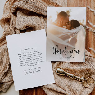 Cartão De Agradecimento Foto de Casamento de Script de Caligrafia Moderna