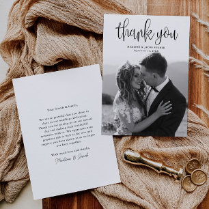 Cartão De Agradecimento Foto de Casamento de Script de Caligrafia Moderna