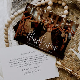 Cartão De Agradecimento Foto de Casamento de Script de Caligrafia Moderna