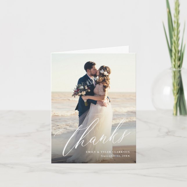 Cartão De Agradecimento Foto de Casamento de Script de Caligrafia Moderna (Frente)