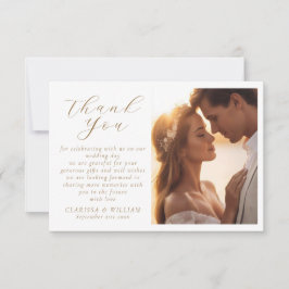 Cartão De Agradecimento Foto de Casamento de Script Dourado Elegante