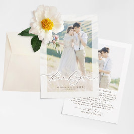 Cartão De Agradecimento Foto de Casamento de Script Elegante Minimalista O