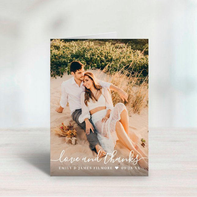 Cartão De Agradecimento Foto de Casamento de Script Manuscrito de Amor e O (Criador carregado)