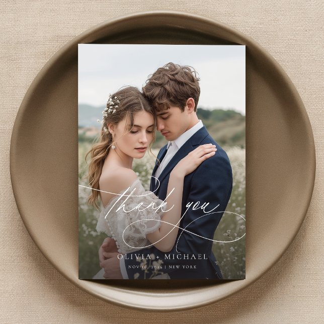 Cartão De Agradecimento Foto de Casamento de Script Manuscrito Moderno (Criador carregado)