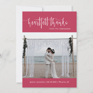 Cartão De Agradecimento Foto de Casamento de Script Mínimo Magenta Moderno