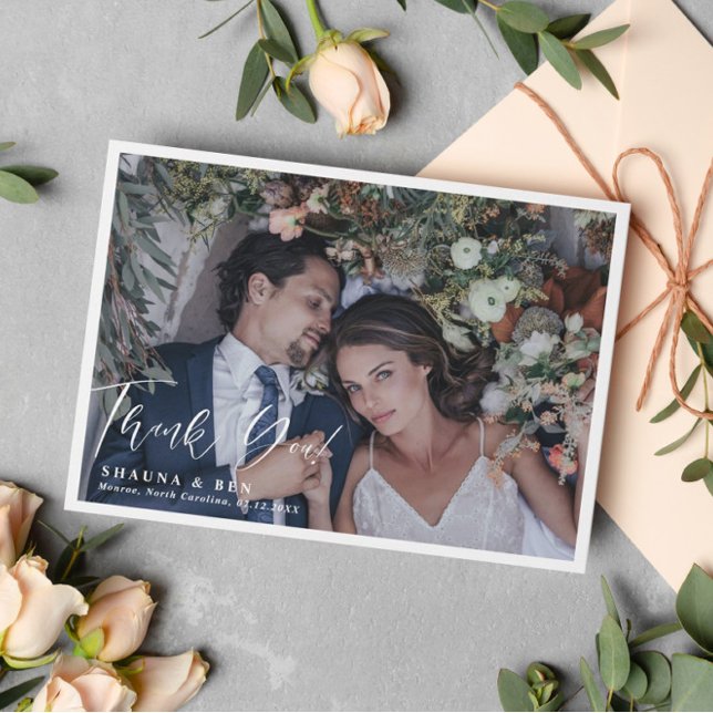 Cartão De Agradecimento Foto de Casamento de Sobreposição de Borda Branca (Criador carregado)