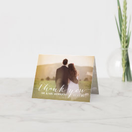 Cartão De Agradecimento Foto De Casamento De Sobreposição De Script Elegan