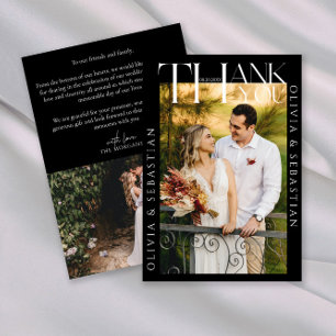 Cartão De Agradecimento Foto de Casamento de Texto Branco da Tipografia Mo