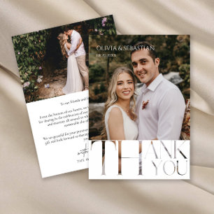 Cartão De Agradecimento Foto de Casamento de Texto Branco da Tipografia Mo