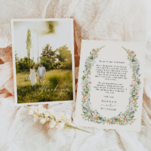 Cartão De Agradecimento Foto de Casamento de Wreath Wildflower