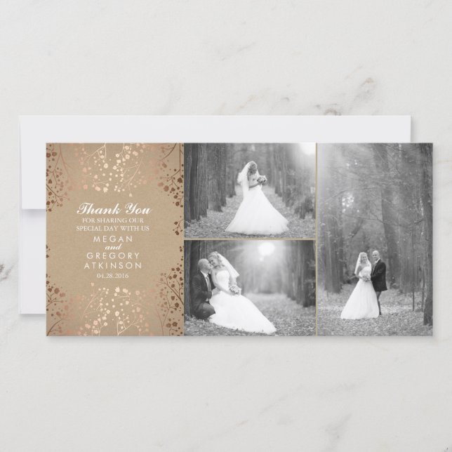 Cartão De Agradecimento Foto de casamento do bebê rosa Dourado (Frente)