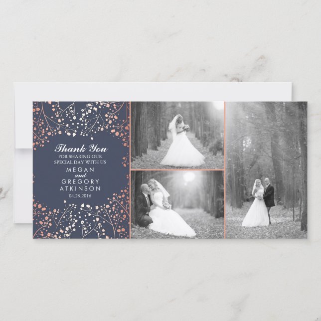 Cartão De Agradecimento Foto de casamento do bebê rosa Dourado (Frente)