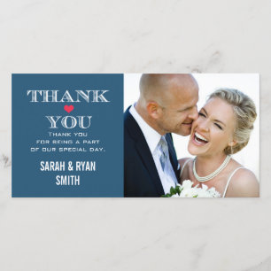 Cartão De Agradecimento Foto De Casamento Do Coração Vermelho marinho Obri