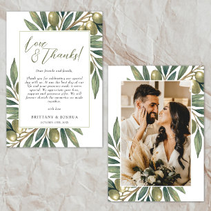 Cartão De Agradecimento Foto de Casamento do Tema Olive