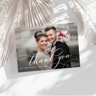 Cartão De Agradecimento foto de casamento dupla de script de caligrafia