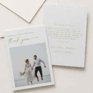 Cartão De Agradecimento Foto de casamento elegante a ouro