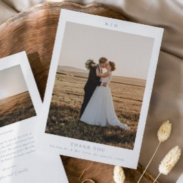 Cartão De Agradecimento Foto de Casamento Elegante Azul Simples Dusty