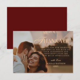 Cartão De Agradecimento Foto de casamento elegante burgundy