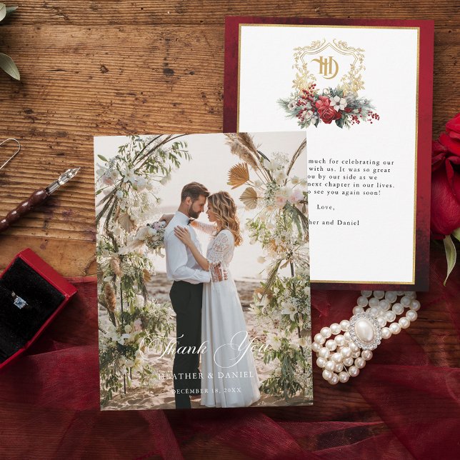 Cartão De Agradecimento Foto De Casamento Elegante Caligrafia Obrigado (Criador carregado)