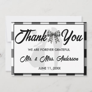 Cartão De Agradecimento Foto de casamento elegante com laço gingham preto