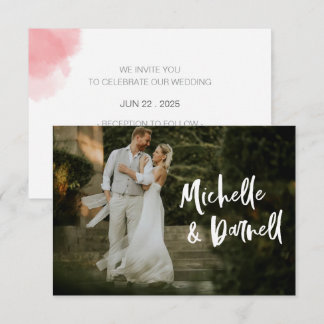 Cartão De Agradecimento Foto de Casamento Elegante com Script de Coração d