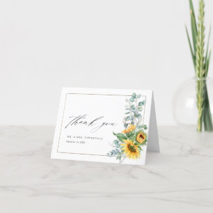 Cartão De Agradecimento Foto de casamento elegante de girassol e eucalipto