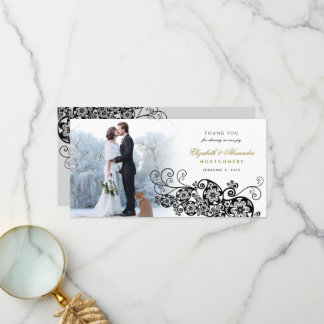 Cartão De Agradecimento Foto de Casamento Elegante de Paisley Boho Floral