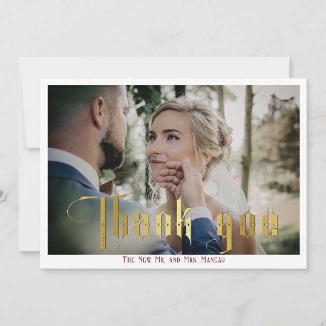 Cartão De Agradecimento Foto de Casamento Elegante do Monograma de Caligra (Frente)