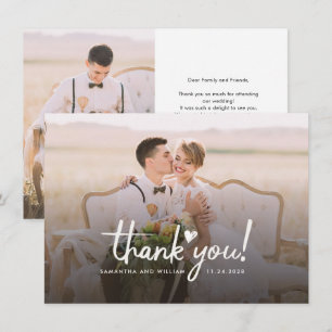 Cartão De Agradecimento Foto de Casamento Elegante Manuscrita