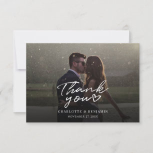 Cartão De Agradecimento Foto de Casamento Elegante Manuscrita
