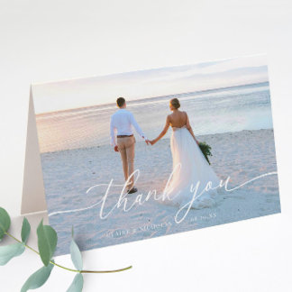 Cartão De Agradecimento Foto de Casamento Elegante Moderno Dobrada