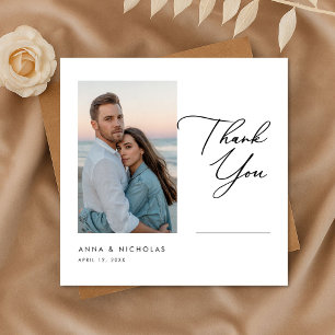 Cartão De Agradecimento Foto de casamento elegante na praia ao pôr do sol
