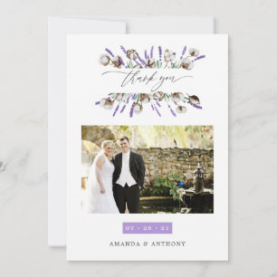 Cartão De Agradecimento Foto de casamento em algodão lavanda
