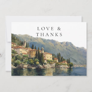 Cartão De Agradecimento Foto de casamento em aquarela do Lago de Como Itál