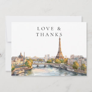 Cartão De Agradecimento Foto de casamento em aquarela em Paris França