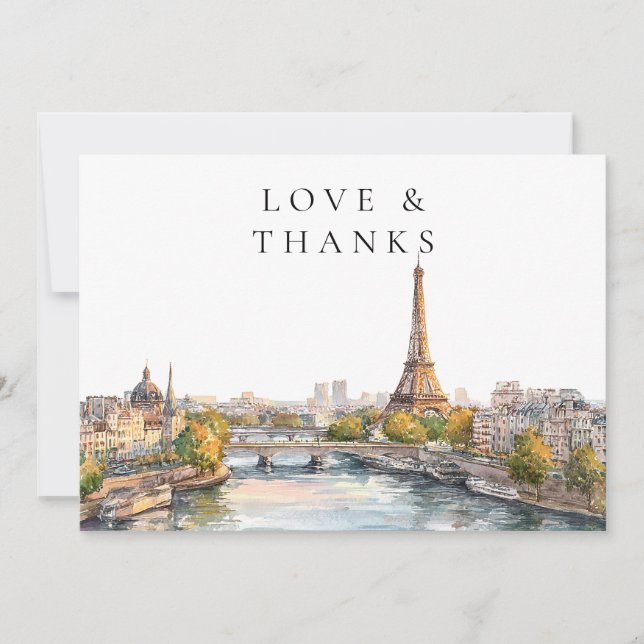 Cartão De Agradecimento Foto de casamento em aquarela em Paris França (Frente)
