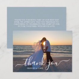 Cartão De Agradecimento Foto de Casamento em Azul Empoeirado