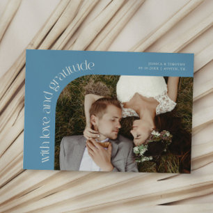 Cartão De Agradecimento Foto de casamento em azul jeans com Amor e Gratidã