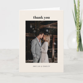 Cartão De Agradecimento Foto de casamento em marfim retrô com nomes person