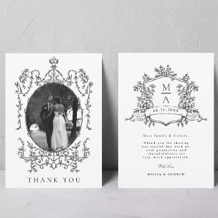 Cartão De Agradecimento Foto de casamento em moldura clássica preto e bran