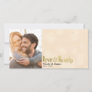 Cartão De Agradecimento Foto de casamento em ouro pêssego Amor & Agradecim