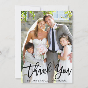 Cartão De Agradecimento Foto de casamento - Escrita de Pincel Moderno