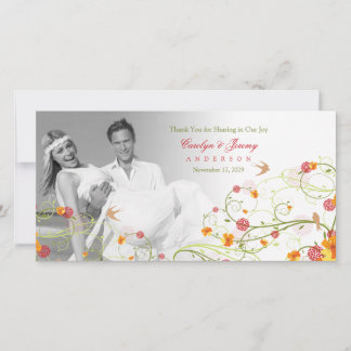 Cartão De Agradecimento Foto de Casamento Floral Amarelo de Hibiscus & Swa