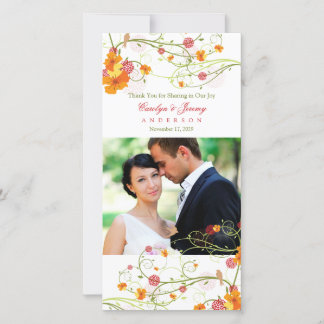 Cartão De Agradecimento Foto de Casamento Floral Amarelo de Hibiscus & Swa