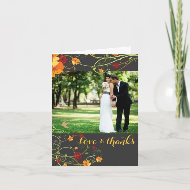 Cartão De Agradecimento Foto de Casamento Floral Amarelo de Hibiscus & Swa (Frente)