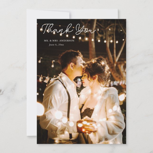 Cartão De Agradecimento Foto De Casamento Floral Amarelo Elegante (Frente)